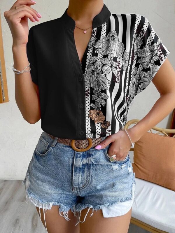 Floral Button Cardigan Short Sleeve Top