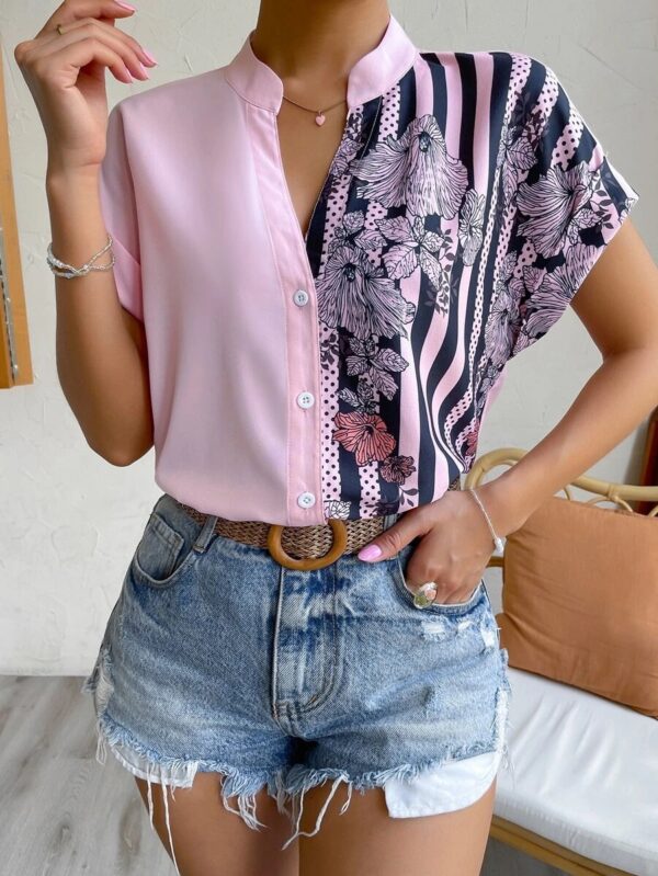 Floral Button Cardigan Short Sleeve Top